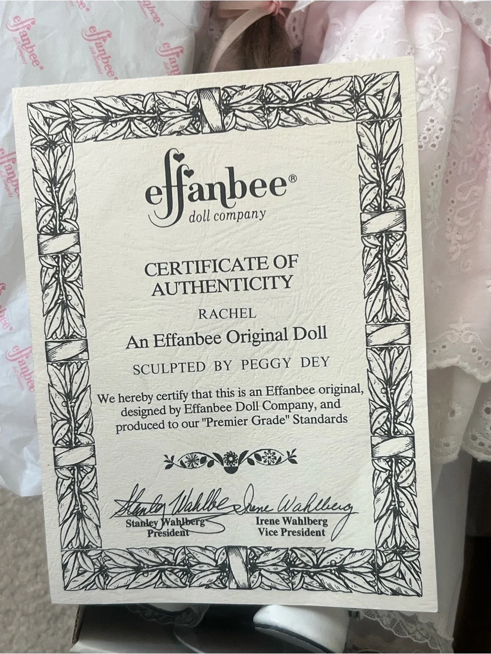 Vintage Effanbee Porcelain Doll “Rachel” by Peggy Dey SP105 box + certificate